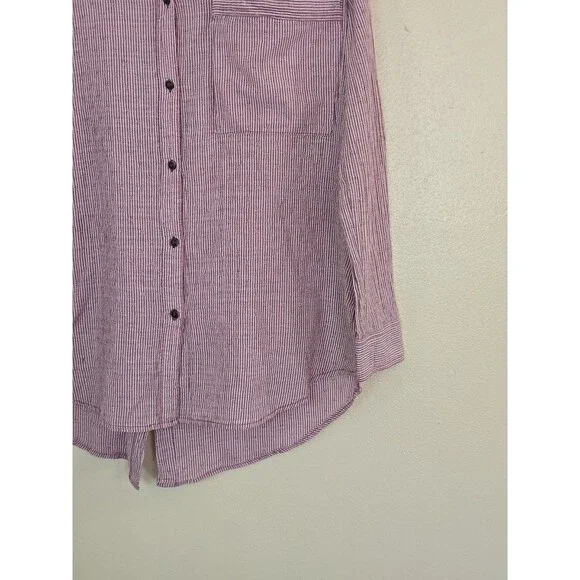 Free People No Limits Split Back Button Down Shirt Red Striped Boho Top Medium - Picture 5 of 13